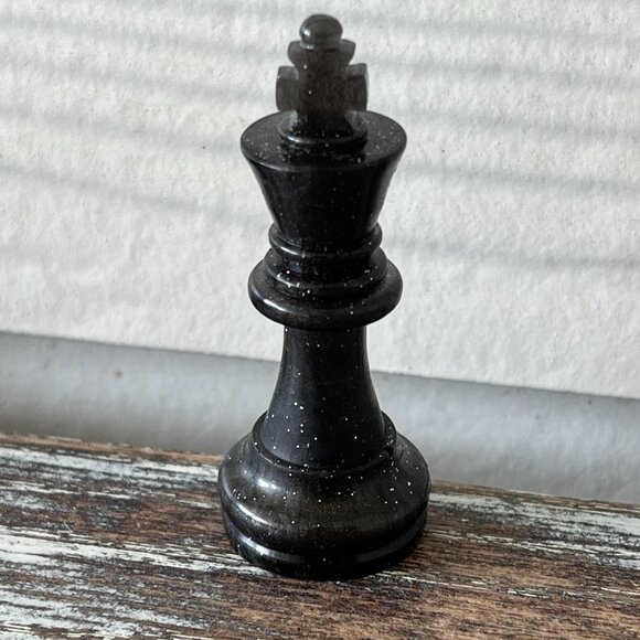 Black Glitter and Metallic Gray Silver Chess Board Game with Velvet Bag 32 piece - Picture 5 of 9